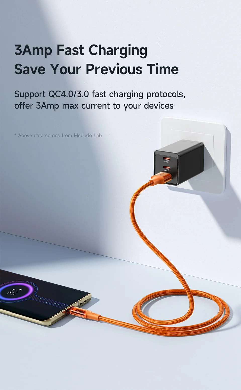 MCDODO CA-210 MDD Amber Series 1.8m 3A Micro USB Transparent Design Data Cable Android Phone Charging Cord - Orange 3