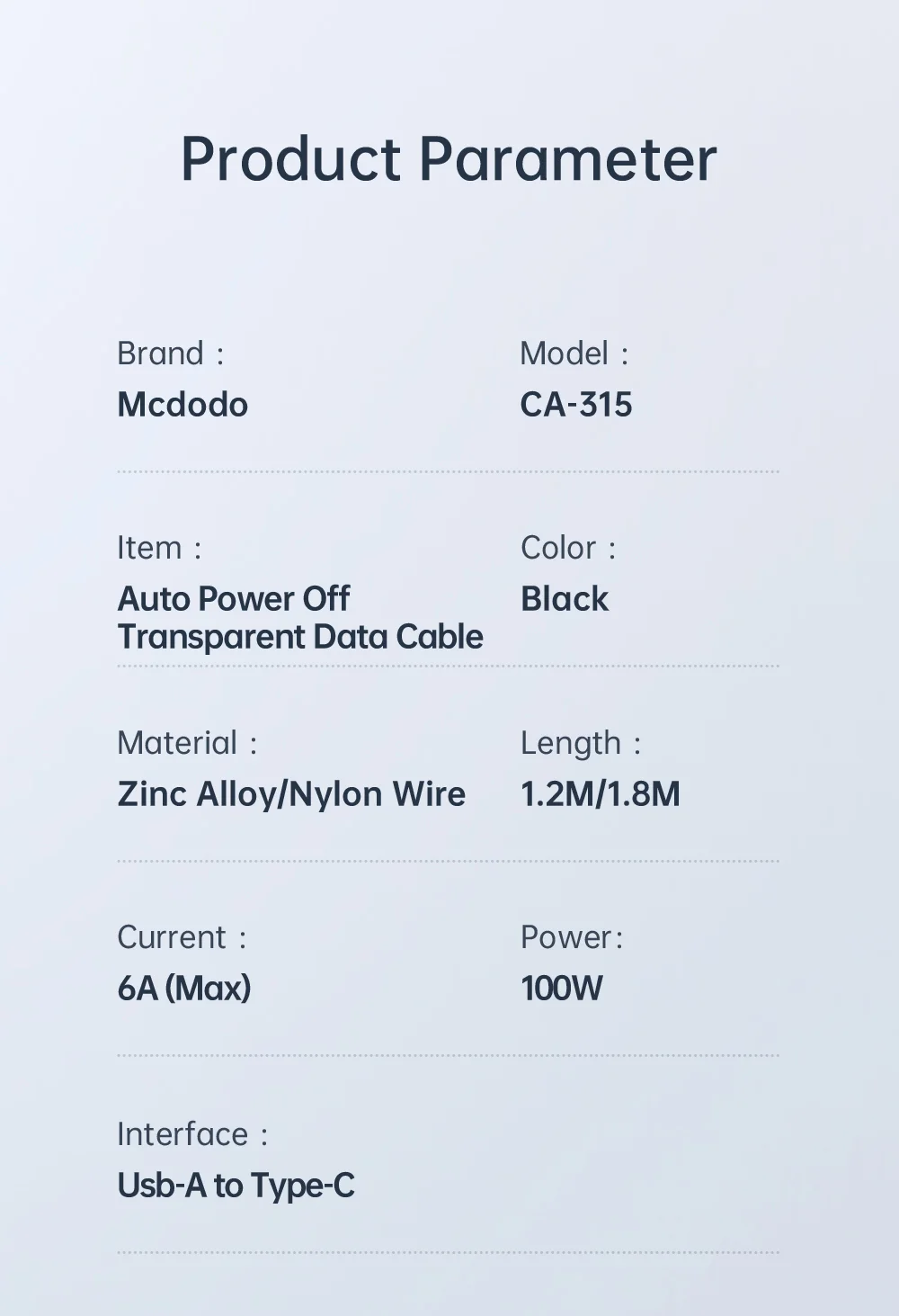 MCDODO CA-3151 MDD for iPhone 15 Series 1.8m USB to Type-C 6A Fast Charge Cable Auto Disconnect Nylon Braided Cord - Black 13
