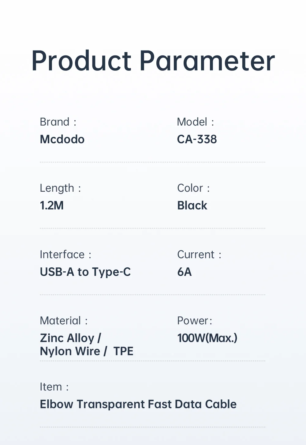 MCDODO CA-3380 MDD Prism Series for iPhone 15 Series 1.2m 6A Fast Charging Type-C Cable Transparent 90-Degree Elbow Data Cord 14