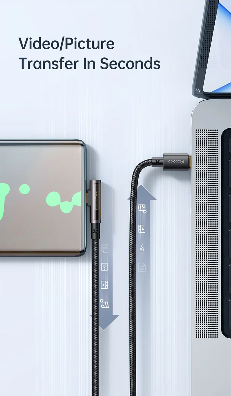 MCDODO CA-3400 for iPhone 15 Series 1.2m 90 Degree L-shaped 100W Fast Charging Type-C to Type-C Transparent Data Cable - Black 13