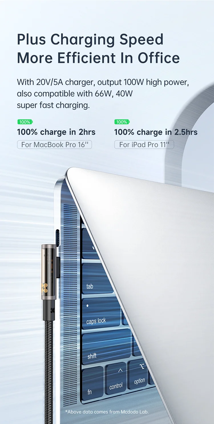 MCDODO CA-3400 for iPhone 15 Series 1.2m 90 Degree L-shaped 100W Fast Charging Type-C to Type-C Transparent Data Cable - Black 5