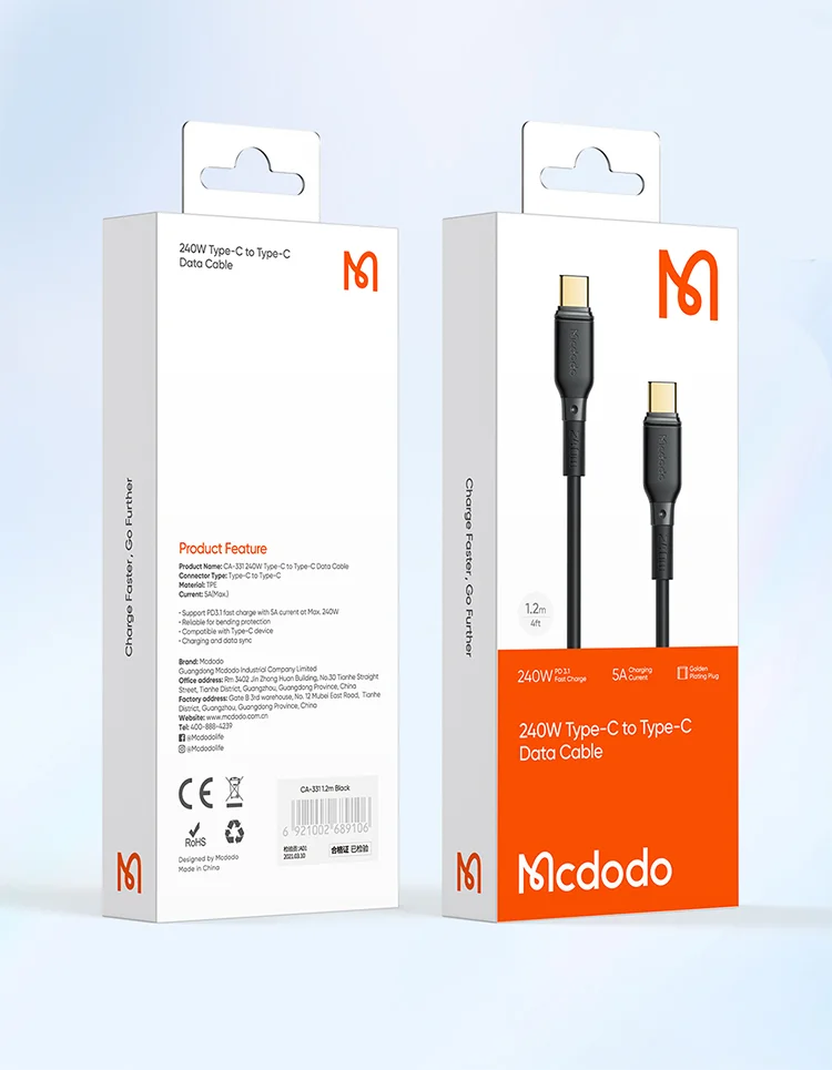 MCDODO CA-3311 MDD for iPhone 15 Series 2m Type-C to Type-C Cord PD 240W 5A Fast Charging Data Transmission Cable - Black 13