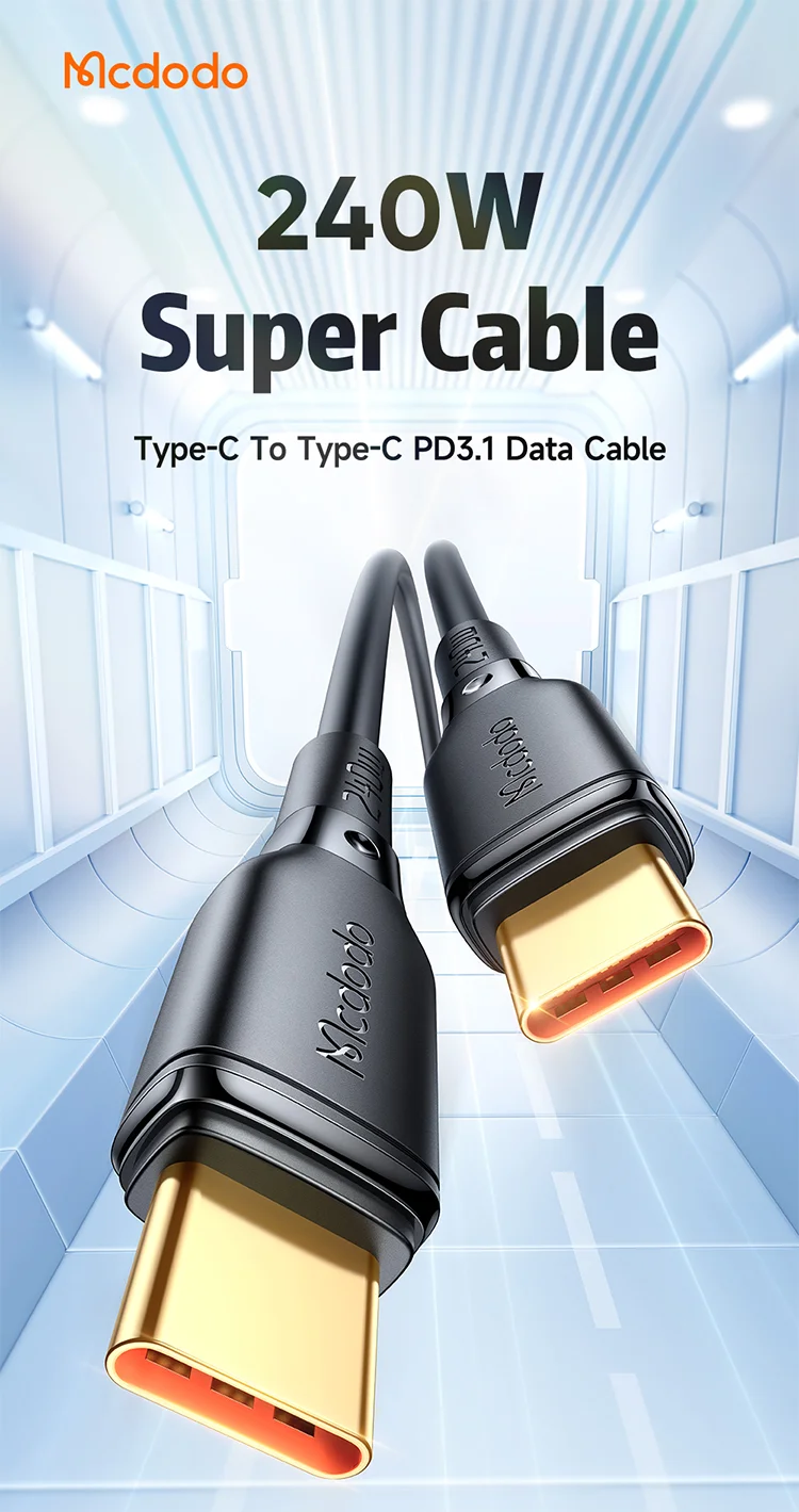 MCDODO CA-3310 MDD for iPhone 15 Series 1.2m Type-C Data Transmission Cable Gold-Plated Design USB-C PD 240W Fast Charging Cord - Black 1