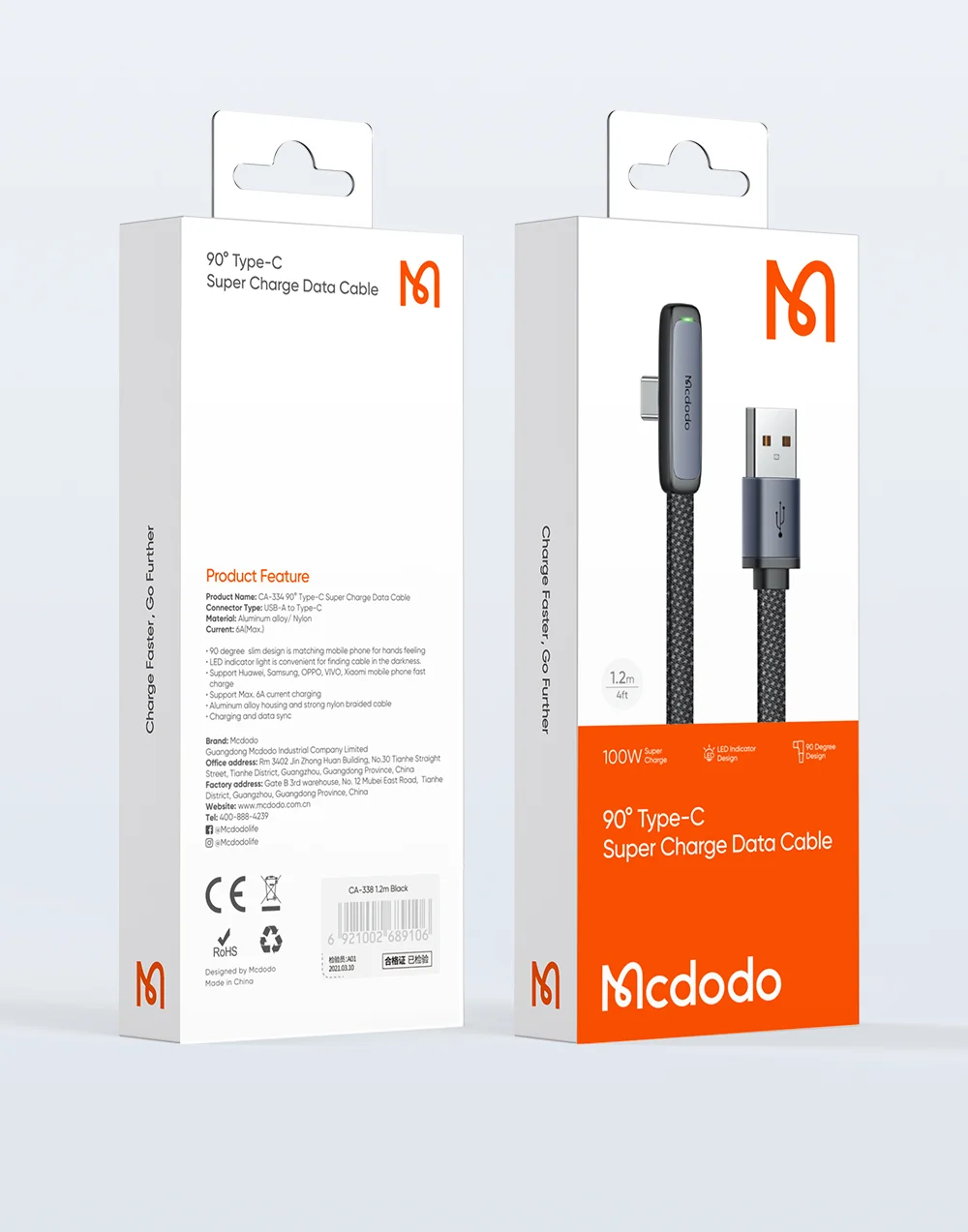 MCDODO CA-3341 MDD for iPhone 15 Series 1.8m Braided Data Cable Type-C 6A 100W Elbow Angled Charging Cord - Black 16