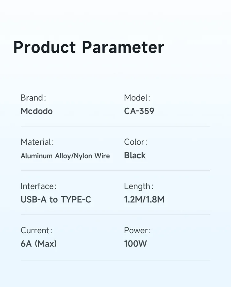 MCDODO CA-3590 MDD for iPhone 15 Series 1.2m 6A USB to Type-C Data Cable USB 100W Fast Charging Cable for Smartphone (Black) 11