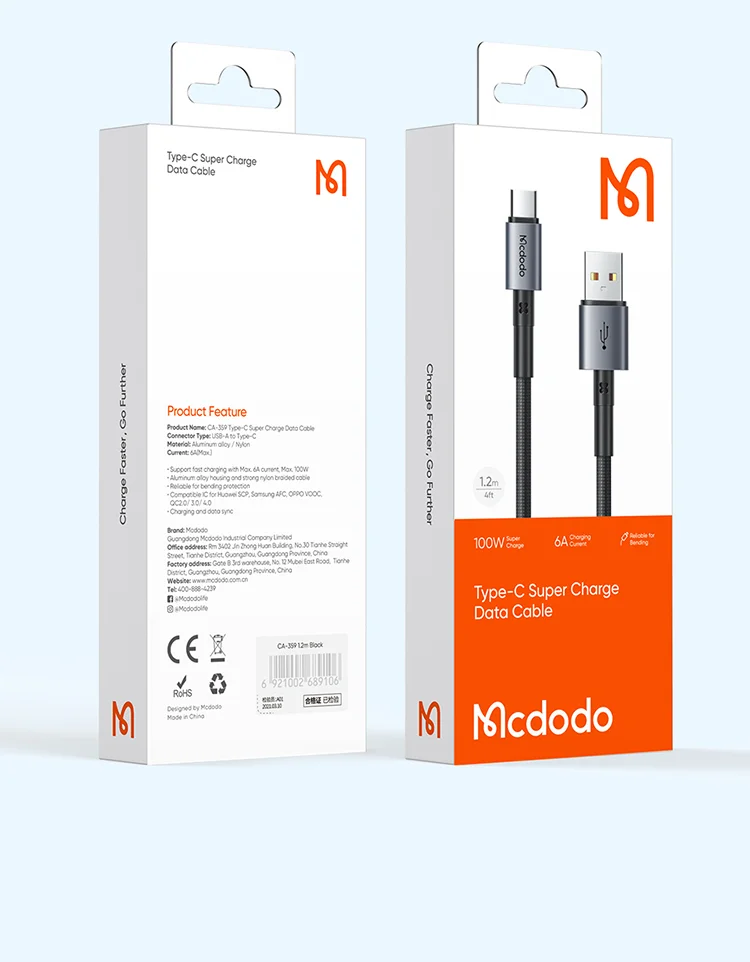 MCDODO CA-3590 MDD for iPhone 15 Series 1.2m 6A USB to Type-C Data Cable USB 100W Fast Charging Cable for Smartphone (Black) 12