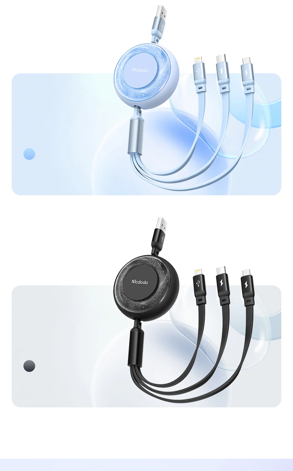 MCDODO CA-357 MDD for iPhone 15 Series 3-in-1 Retractable Charging Cable Lightning Type-C Micro USB for iPhone, Android - Purple 4