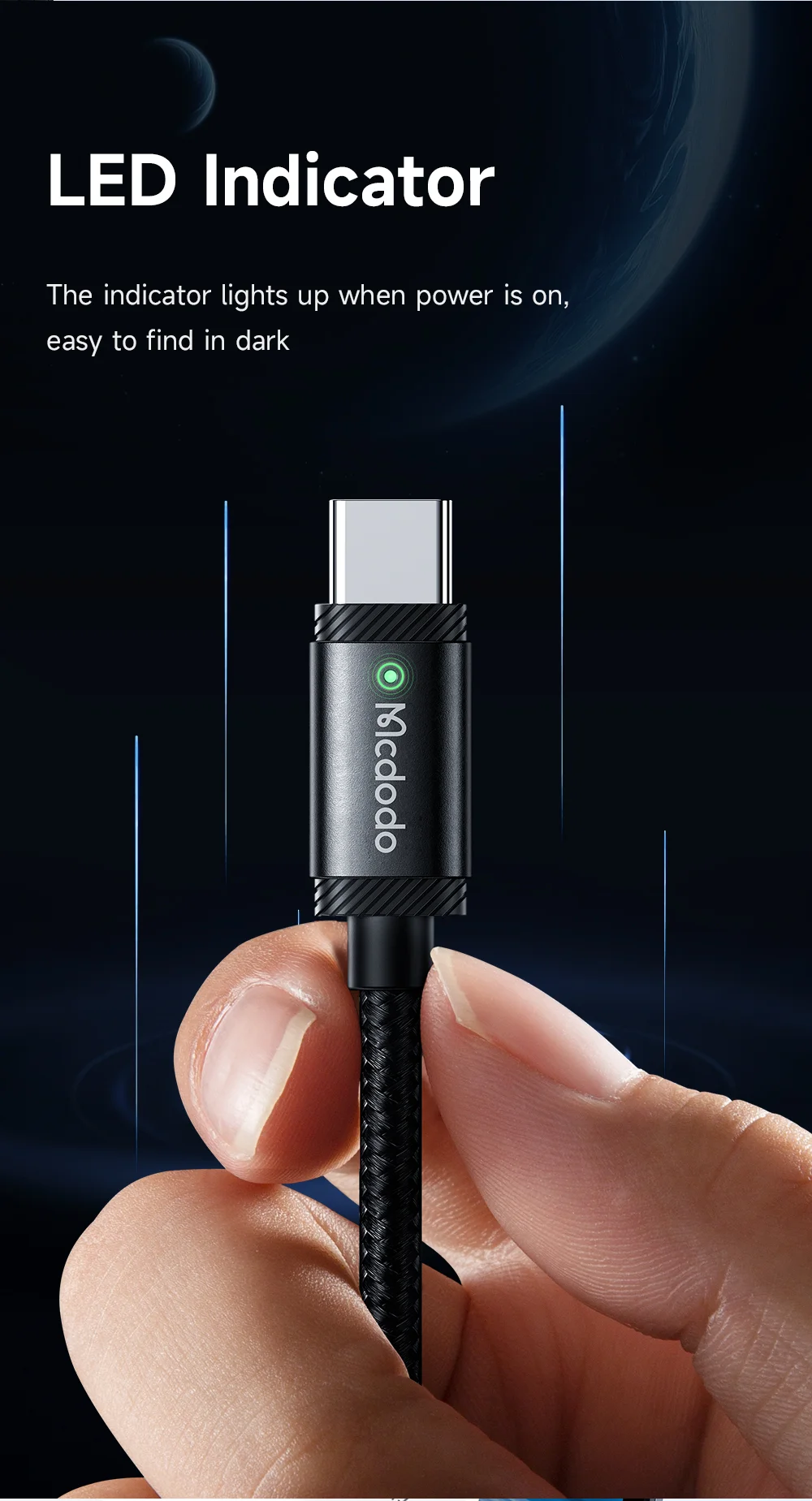 MCDODO CA-4730 MDD for iPhone 15 Series 1.5m USB-A to Type-C Fast Charging Cable 120W Data Transmission Nylon Braided Cord - Black 10