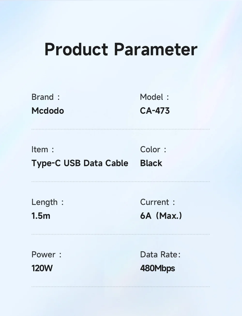 MCDODO CA-4730 MDD for iPhone 15 Series 1.5m USB-A to Type-C Fast Charging Cable 120W Data Transmission Nylon Braided Cord - Black 12