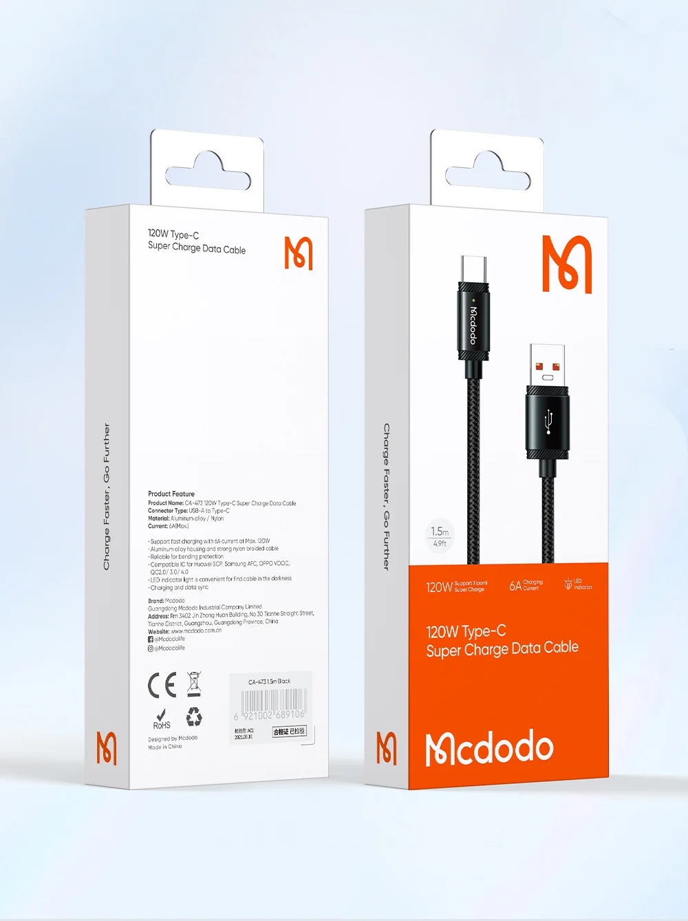 MCDODO CA-4730 MDD for iPhone 15 Series 1.5m USB-A to Type-C Fast Charging Cable 120W Data Transmission Nylon Braided Cord - Black 13
