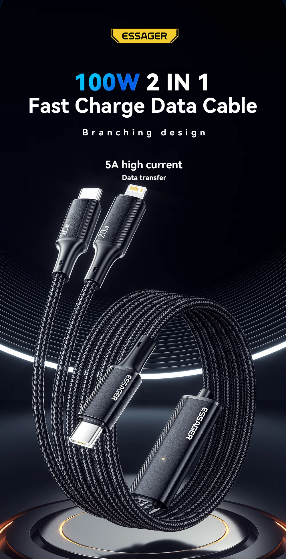 Cable USB C A USB C 2 PZ 2M LISEN 60W PD Carga Rápida 20V 3A
