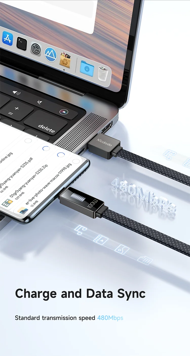 MCDODO CA-4980 MDD Rhythm Series for iPhone 15 Series 1.2m PD 100W USB to Type-C Data Cable with 9-level Light Display - Black 12