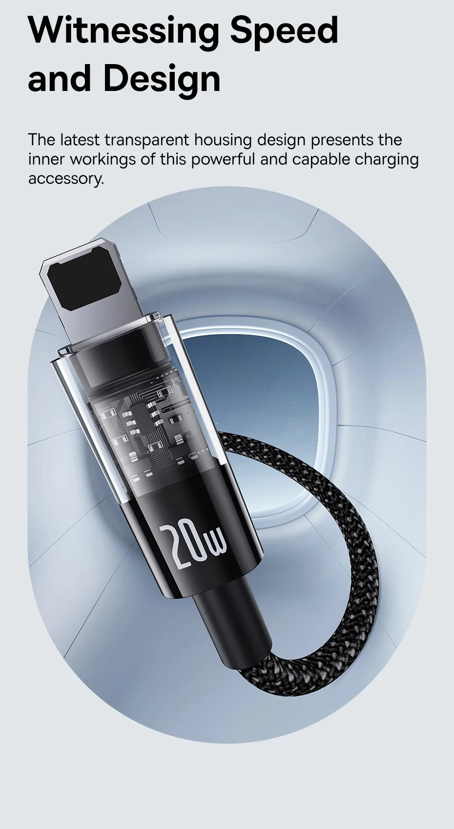 BASEUS Gem Fast Charging Cable 1m PD 20W Type-C to iP Braided Phone Data Cord - Black 3