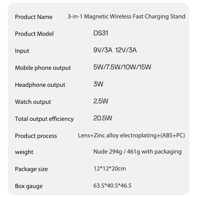 YESIDO DS31 3 in 1 Wireless Charging Station Phone Watch Earphone Magnetic Wireless Charger with Night Light 12