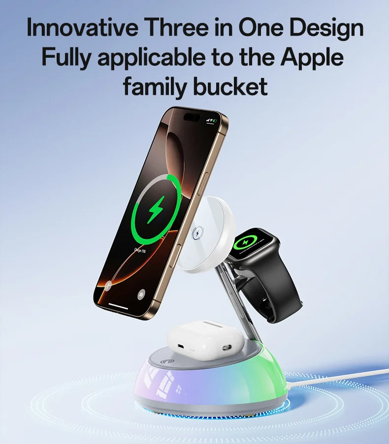 YESIDO DS31 3 in 1 Wireless Charging Station Phone Watch Earphone Magnetic Wireless Charger with Night Light 4