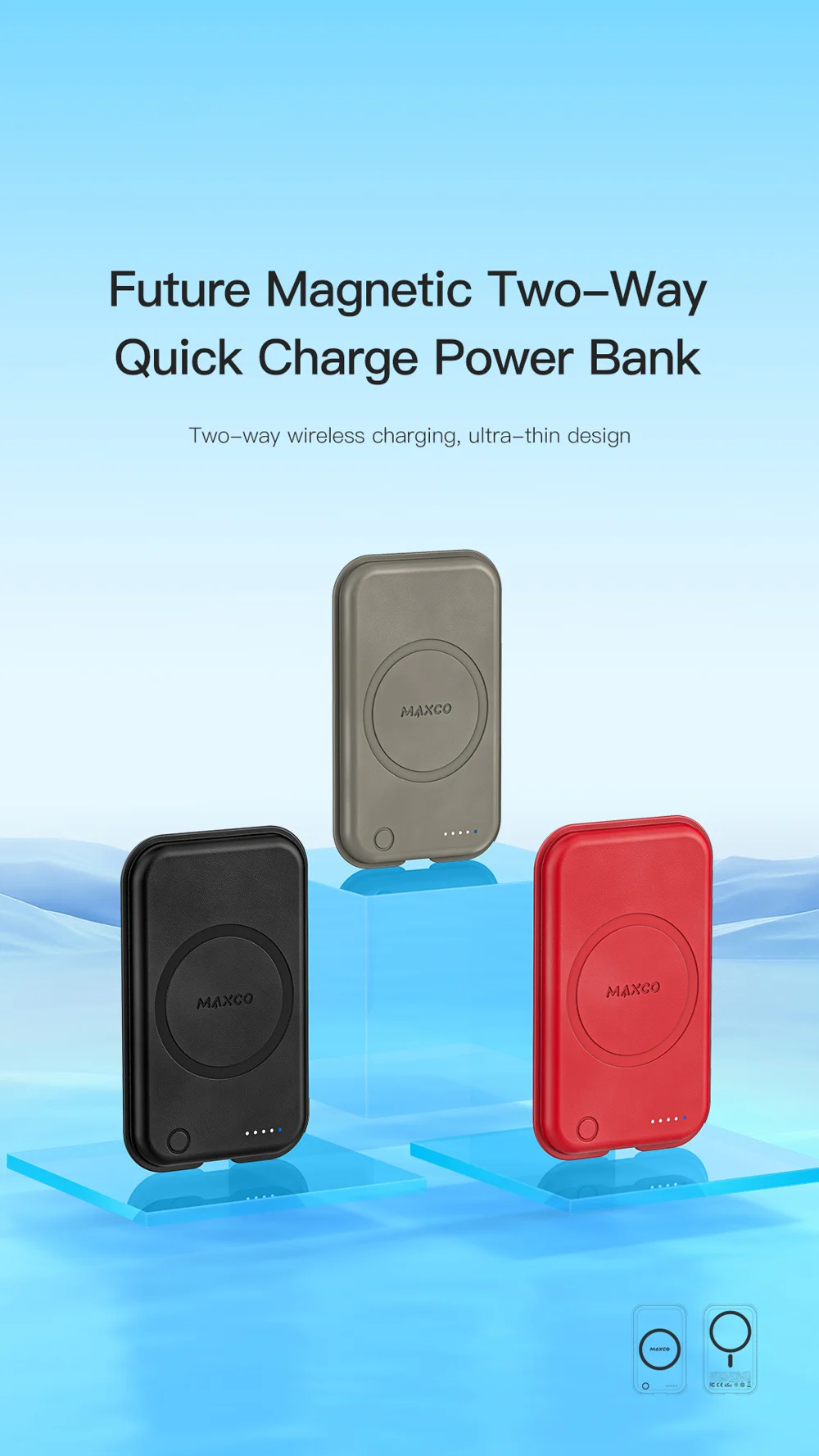 MAXCO MP26 5000mAh Magnetic Power Bank PD 20W Type C Fast Charging PU Leather Portable Charger for Phone / Earphones - Red 1