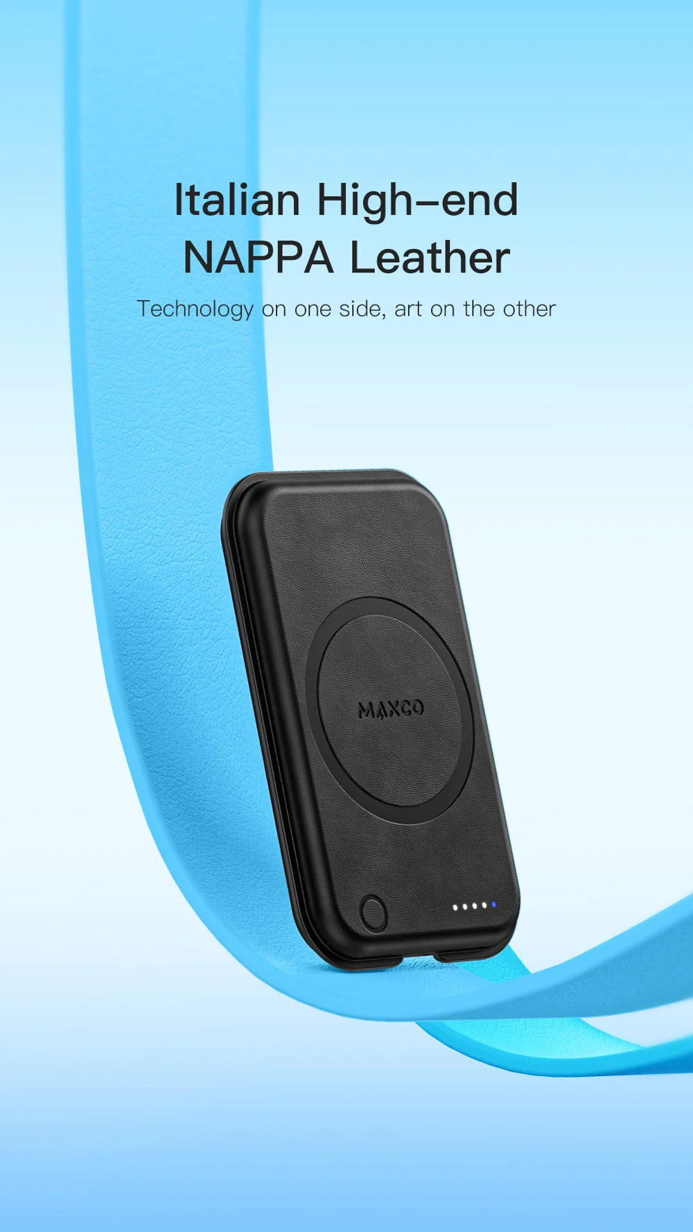 MAXCO MP26 5000mAh Magnetic Power Bank PD 20W Type C Fast Charging PU Leather Portable Charger for Phone / Earphones - Red 2