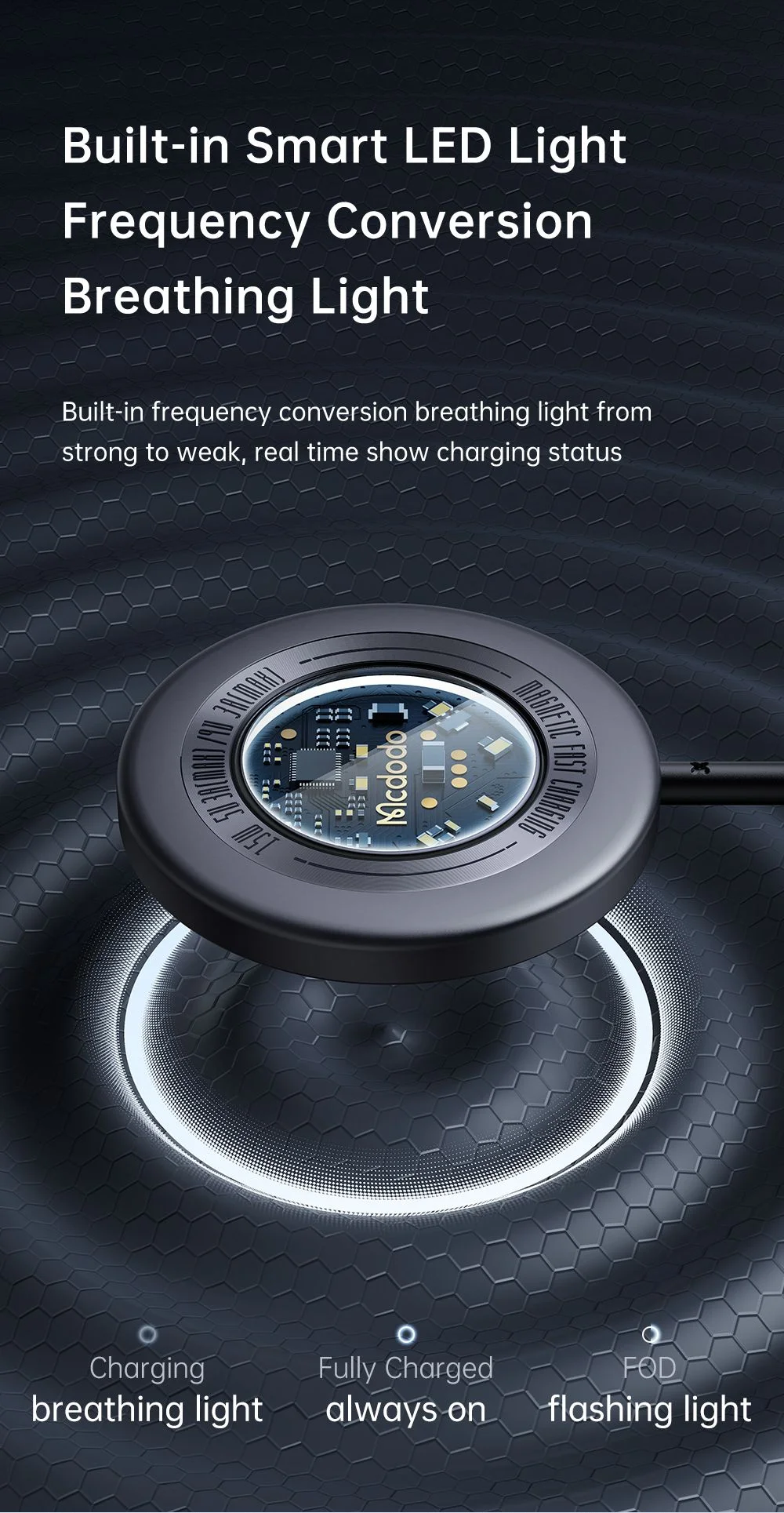 MCDODO CH-2330 MDD Prism Series 15W Transparent Magnetic Wireless Charger Phone Charging Pad - Dark Grey 4