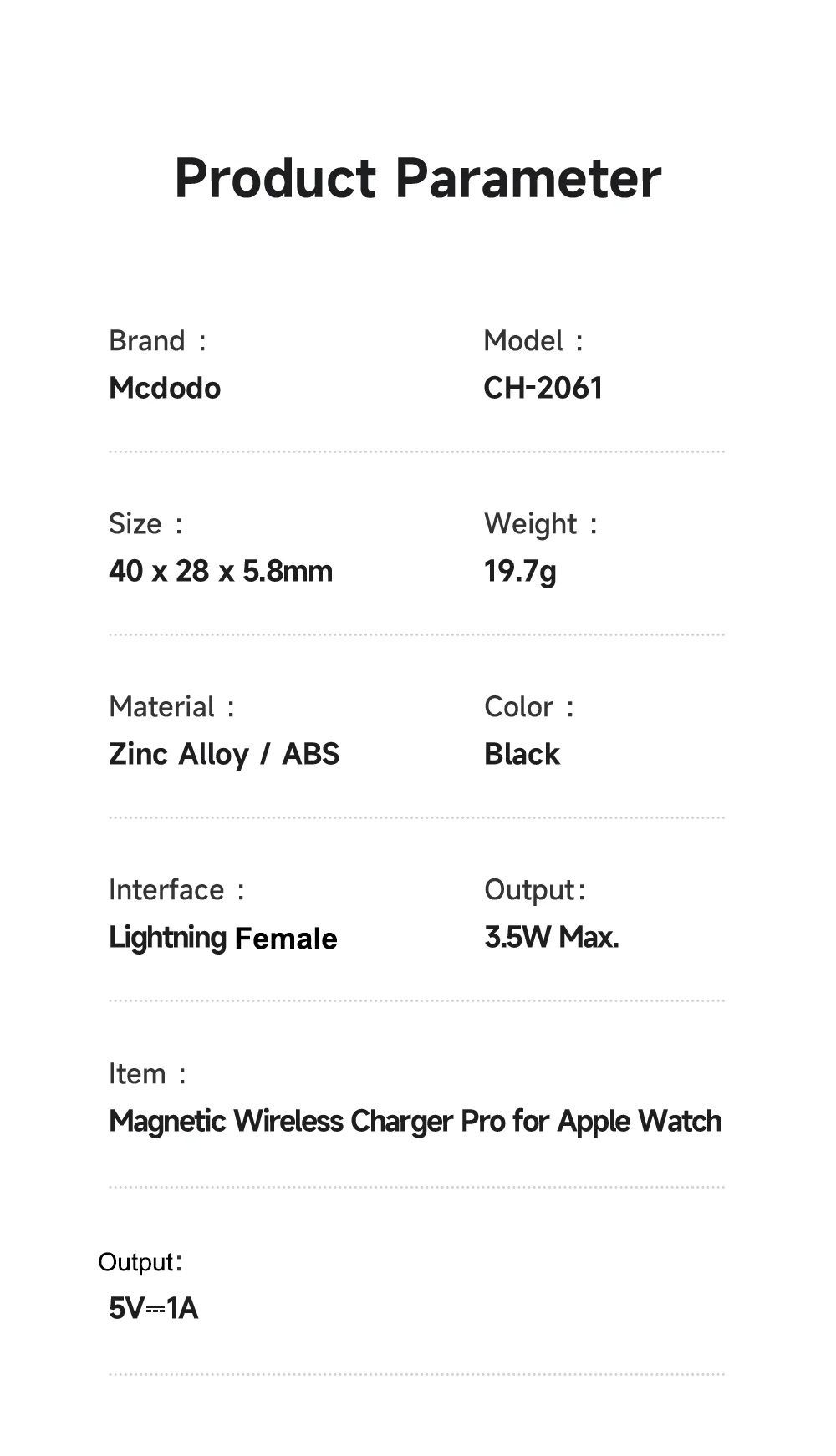 MCDODO CH-2061 MDD Pro Magnetic Watch Charger for Apple Watch Series , Magnetic Adsorption Charging Dock 14