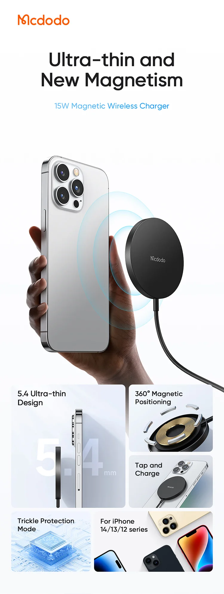 MCDODO CH-4360 MDD Wireless Charger Ultra-thin Charging Pad Cell Phone Safe Charger - Black 1