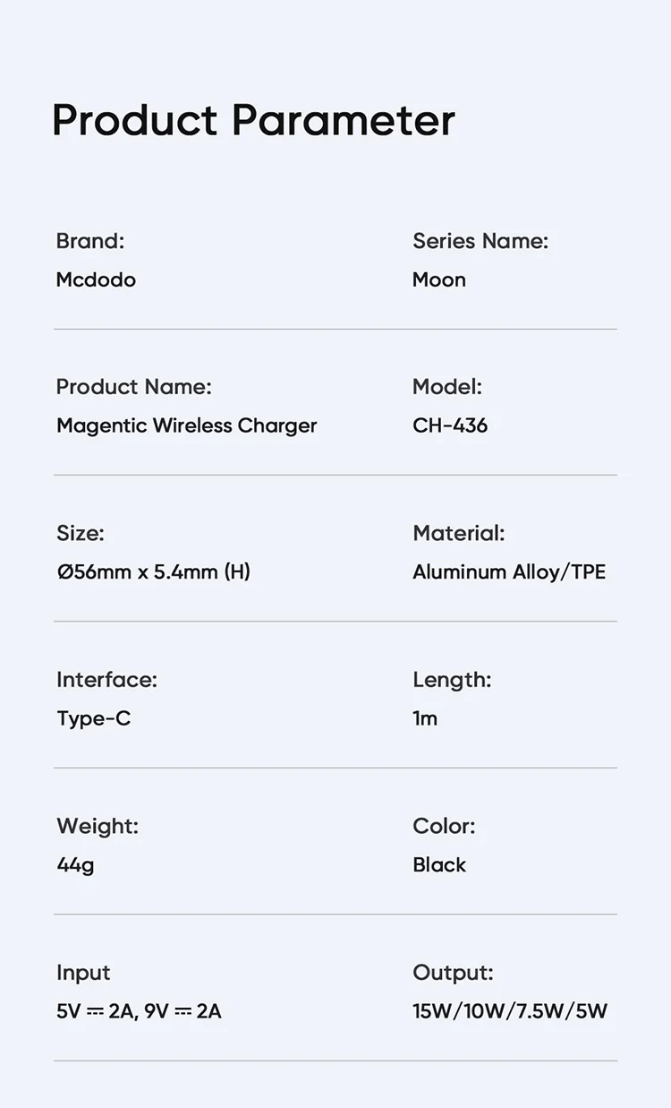 MCDODO CH-4360 MDD Wireless Charger Ultra-thin Charging Pad Cell Phone Safe Charger - Black 13