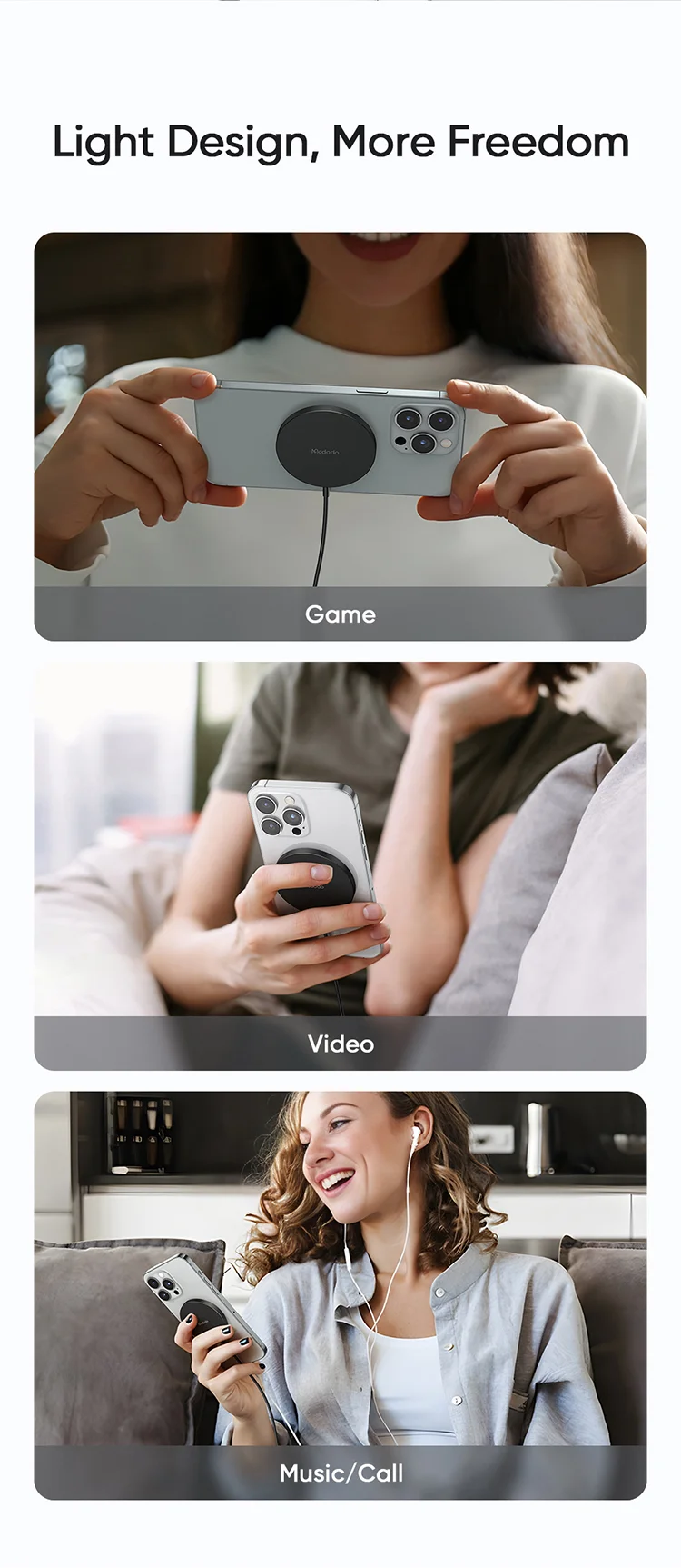 MCDODO CH-4360 MDD Wireless Charger Ultra-thin Charging Pad Cell Phone Safe Charger - Black 4