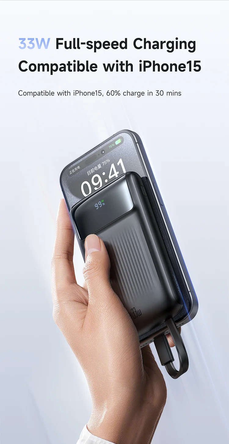 MCDODO MC-0231 Youth Series 33W 10000mAh Digital Display Power Bank Built-In Type-C + 8Pin Cable Phone Charger - Black 5