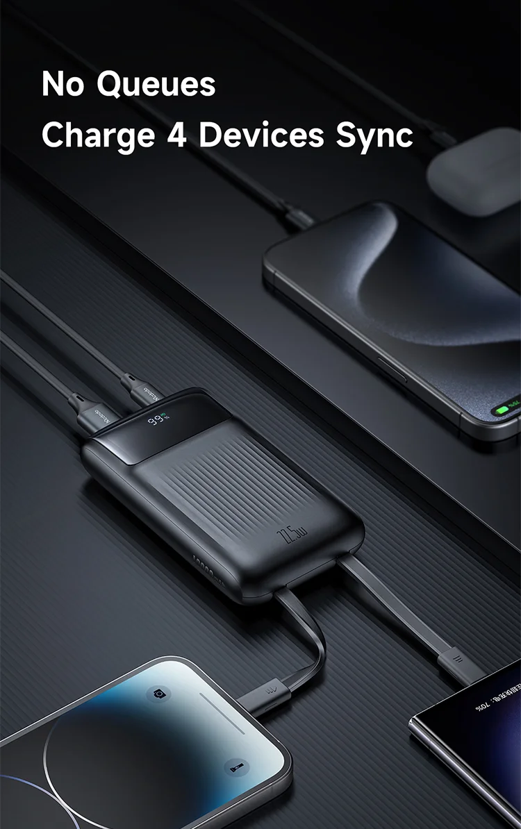 MCDODO MC-0241 Youth Series 22.5W 10000mAh Digital Display Power Bank Built-In Type-C + 8Pin Cable Phone Charger - Black 7