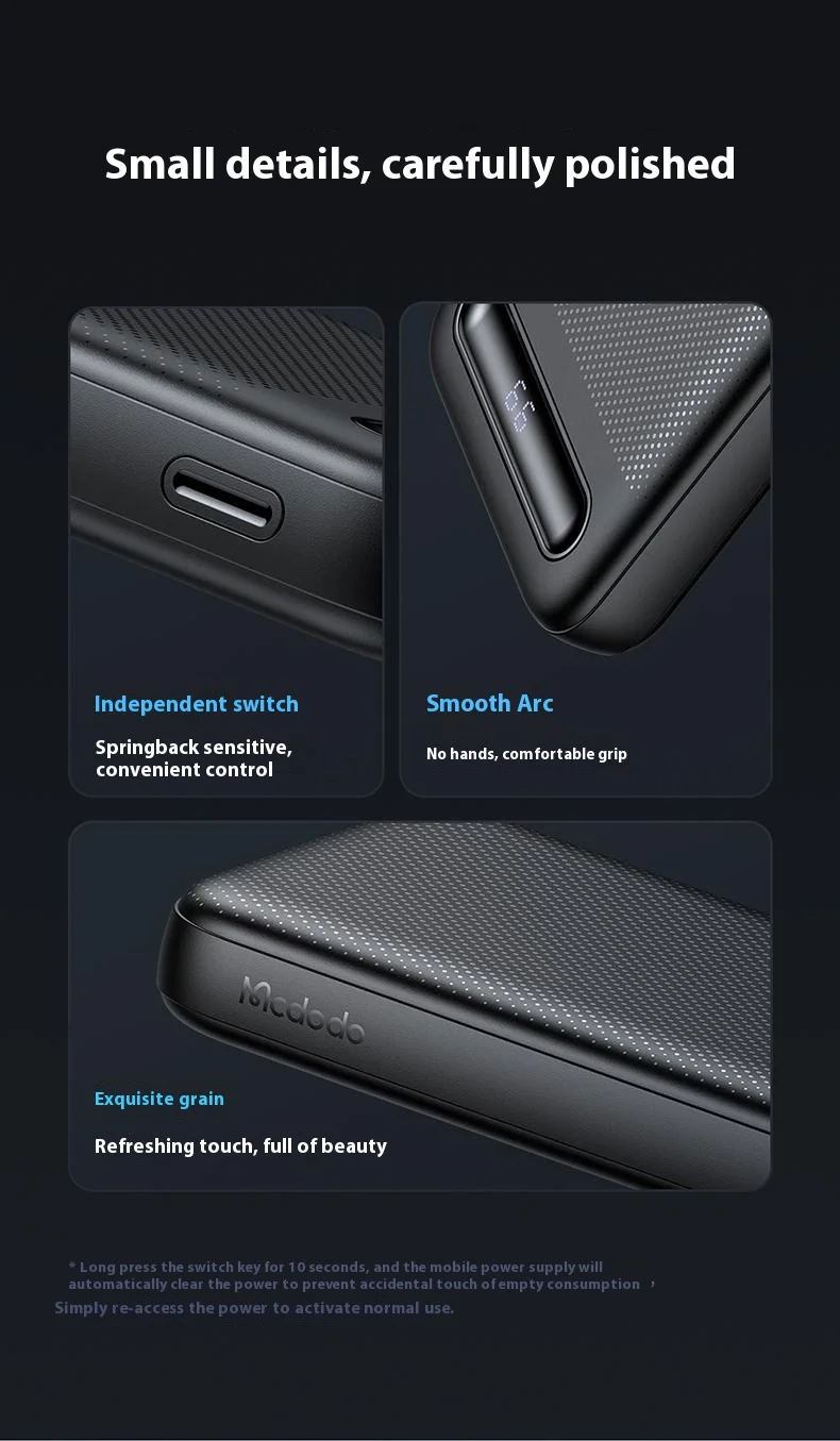 MCDODO MC-4420 10000mAh Mini Power Bank Digital Display External Charger - White 10