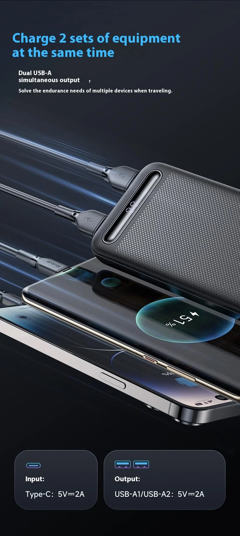 MCDODO MC-4420 10000mAh Mini Power Bank Digital Display External Charger - White 5