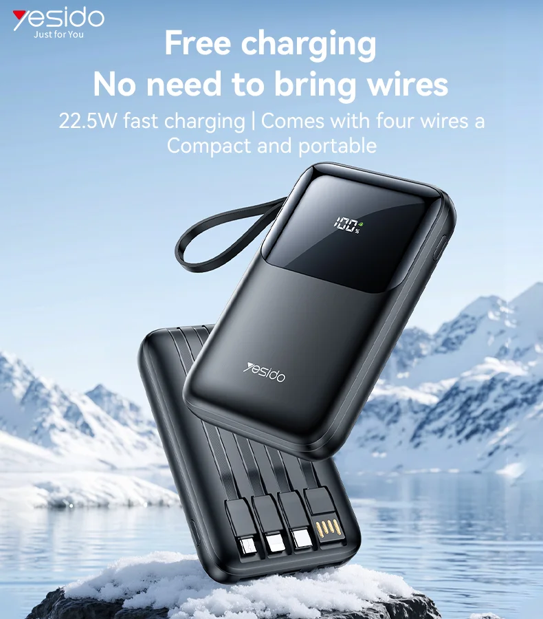 YESIDO YP71 10000mAh Power Bank Fast Charging Portable Charger with 4 Built In Cables 1