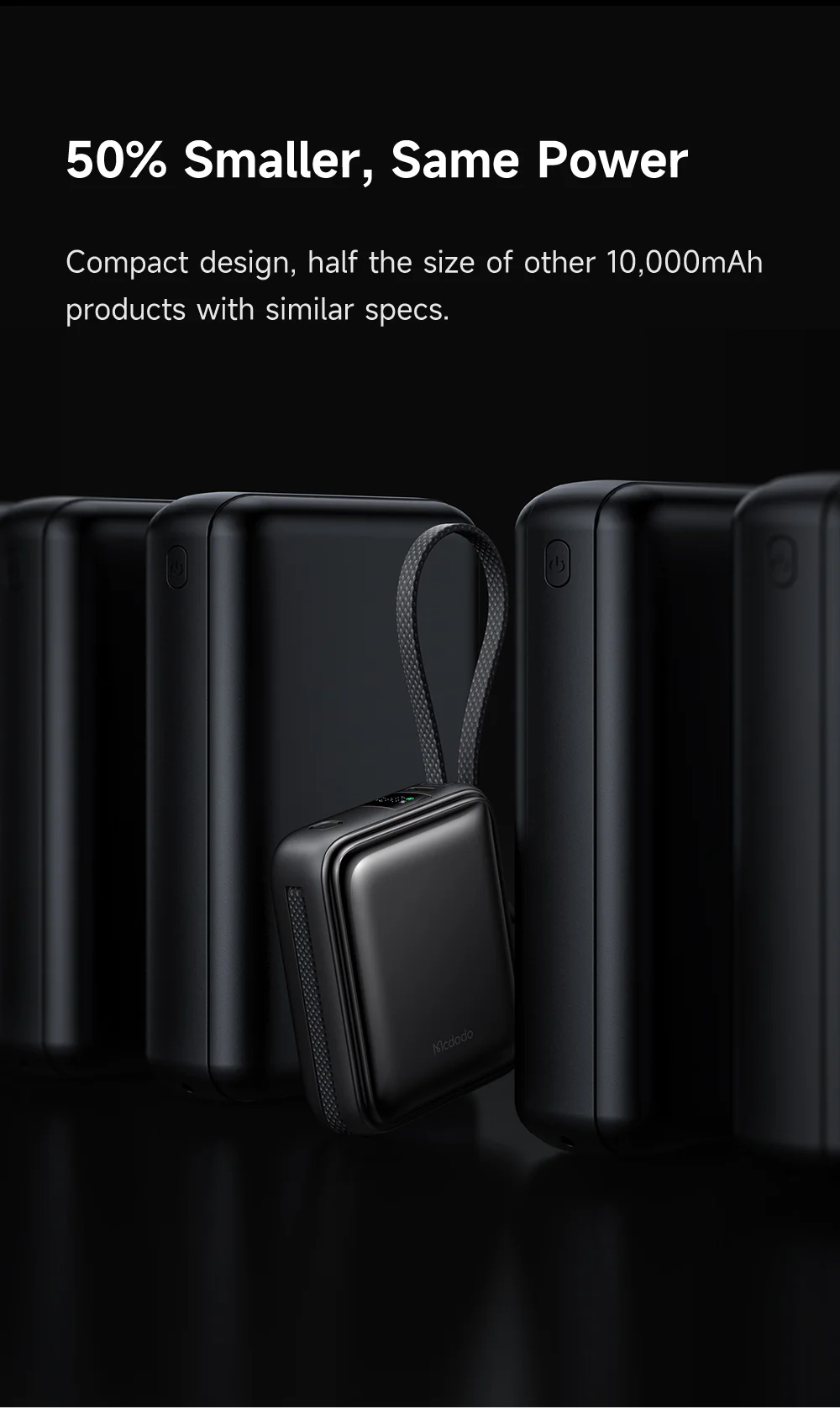 MCDODO MC-255 Freekit 10000mAh Mini Power Bank Portable Phone Charger with Built-In Cables 22.5W Fast Charging 3