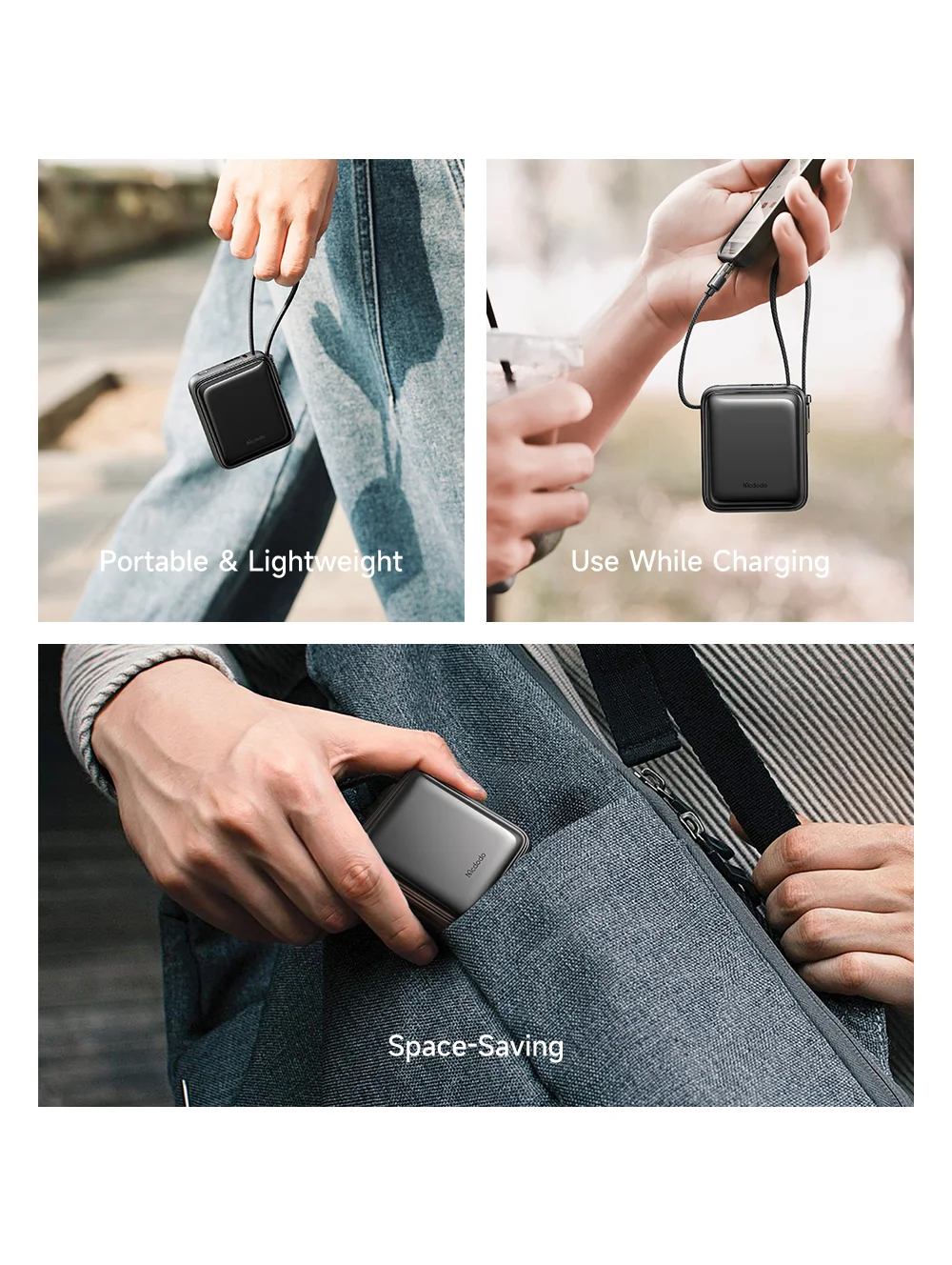 MCDODO MC-255 Freekit 10000mAh Mini Power Bank Portable Phone Charger with Built-In Cables 22.5W Fast Charging 4