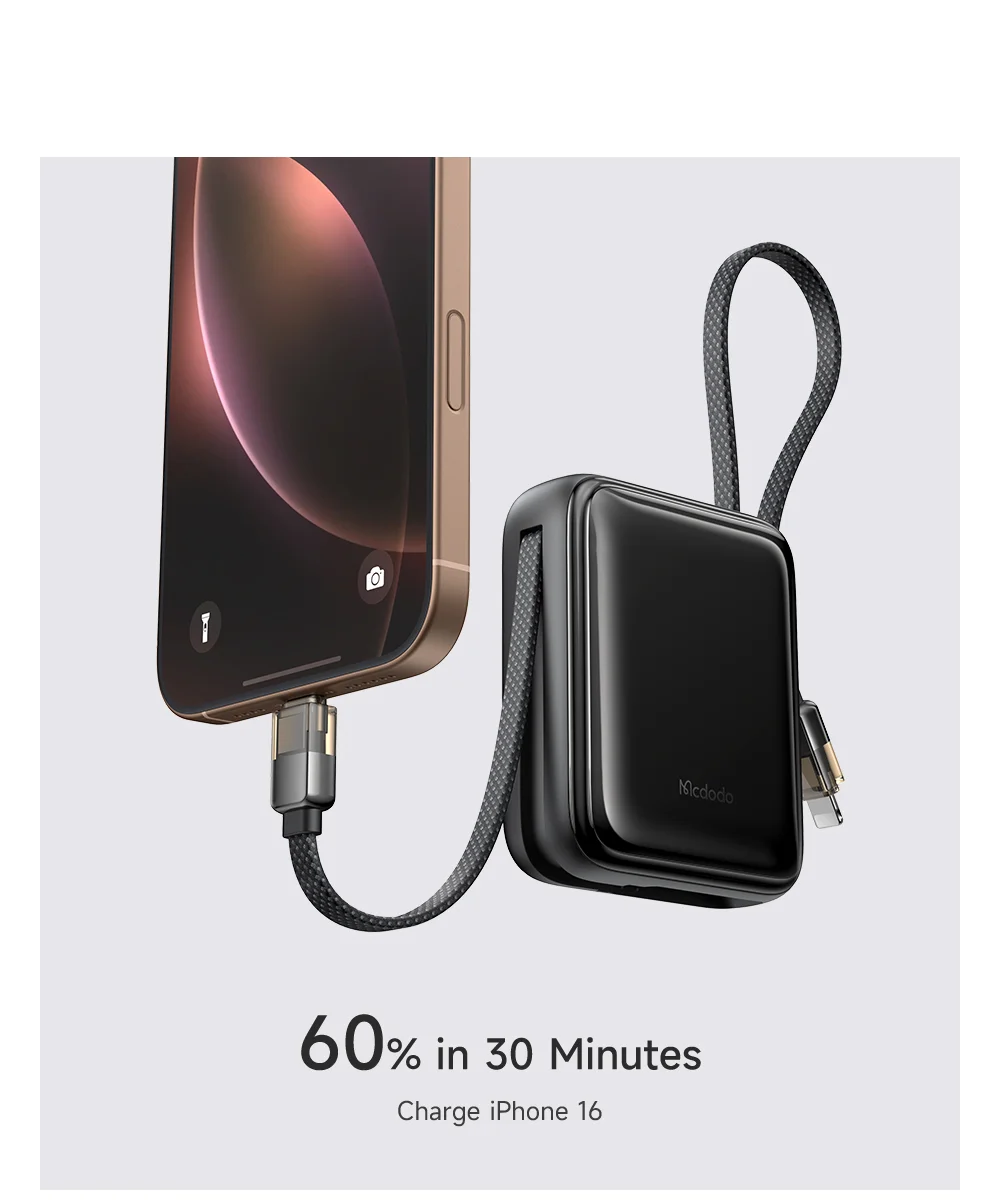 MCDODO MC-255 Freekit 10000mAh Mini Power Bank Portable Phone Charger with Built-In Cables 22.5W Fast Charging 6