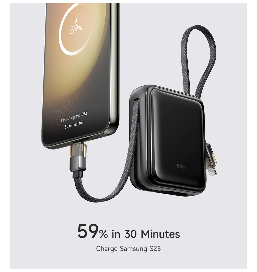 MCDODO MC-255 Freekit 10000mAh Mini Power Bank Portable Phone Charger with Built-In Cables 22.5W Fast Charging 7