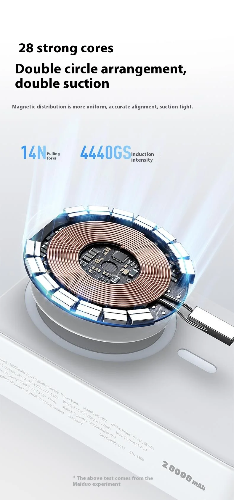 MCDODO MC-502 Magnetic Power Bank 20000mAh 20W Fast Charging Portable Charger Wireless Charging - White 7