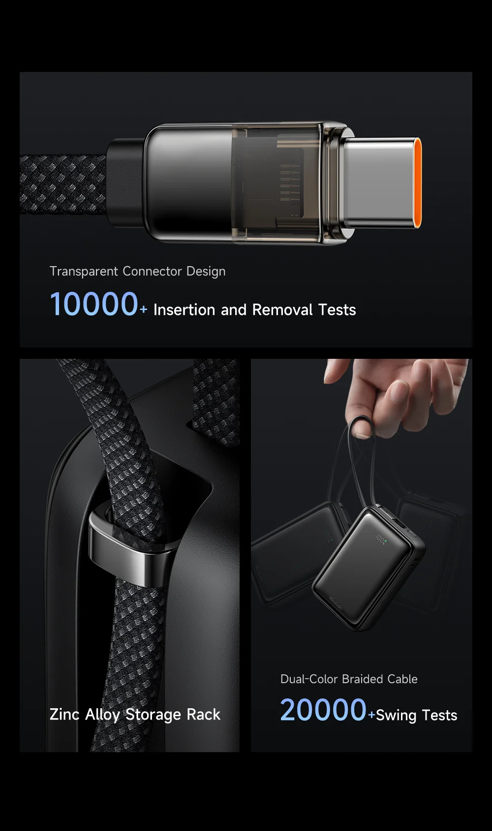 MCDODO MC-6370 MDD Freekit Series USB-C Cable Power Bank 20000mAh Digital Display 65W USB-A + USB-C Ports Phone Charger - Black 5