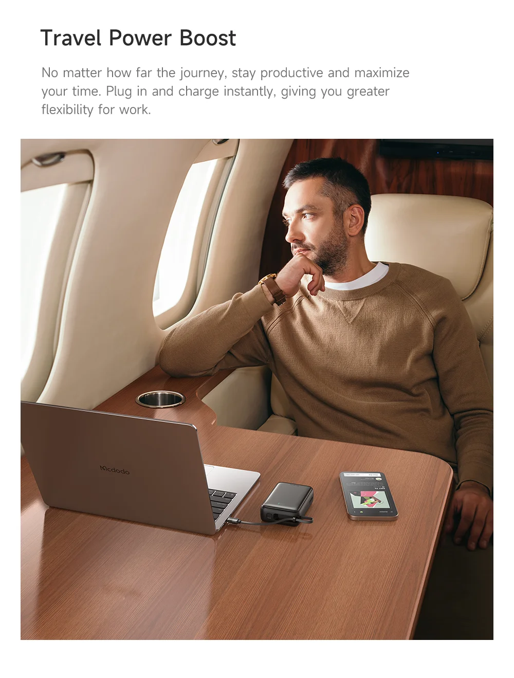 MCDODO MC-6370 MDD Freekit Series USB-C Cable Power Bank 20000mAh Digital Display 65W USB-A + USB-C Ports Phone Charger - Black 7