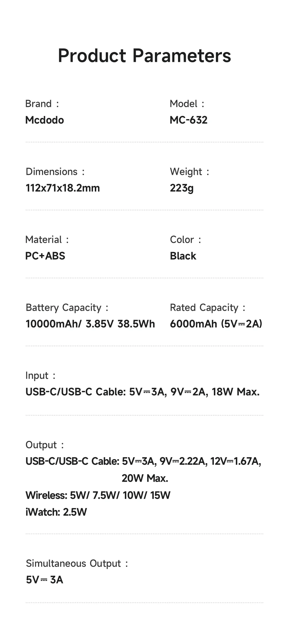 MCDODO MC-6320 MDD Freekit Series USB-C Cable 10000mAh Power Bank for Apple Watch AirPods Phone Magnetic Wireless Charging Stand 10