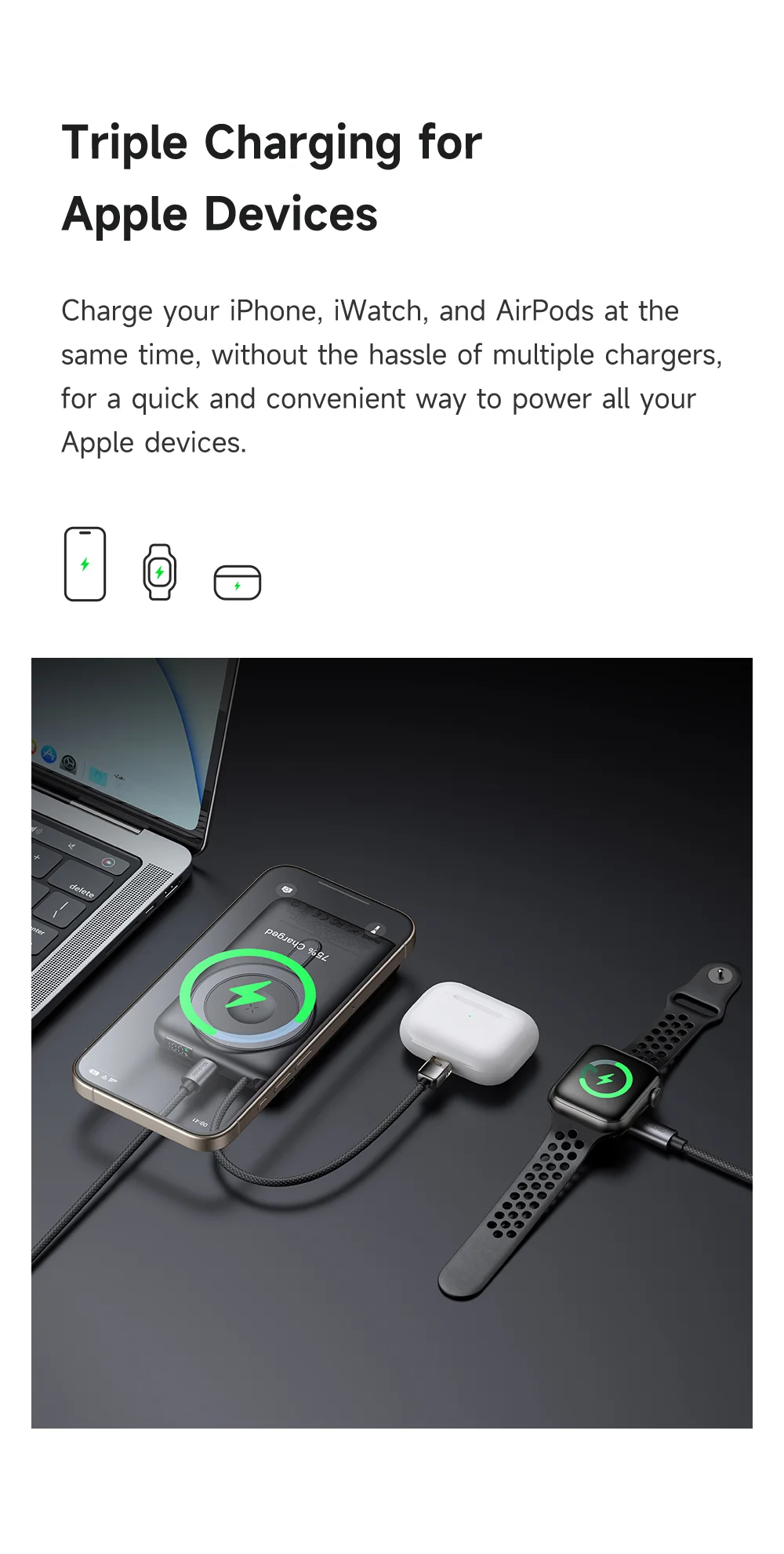 MCDODO MC-6320 MDD Freekit Series USB-C Cable 10000mAh Power Bank for Apple Watch AirPods Phone Magnetic Wireless Charging Stand 7