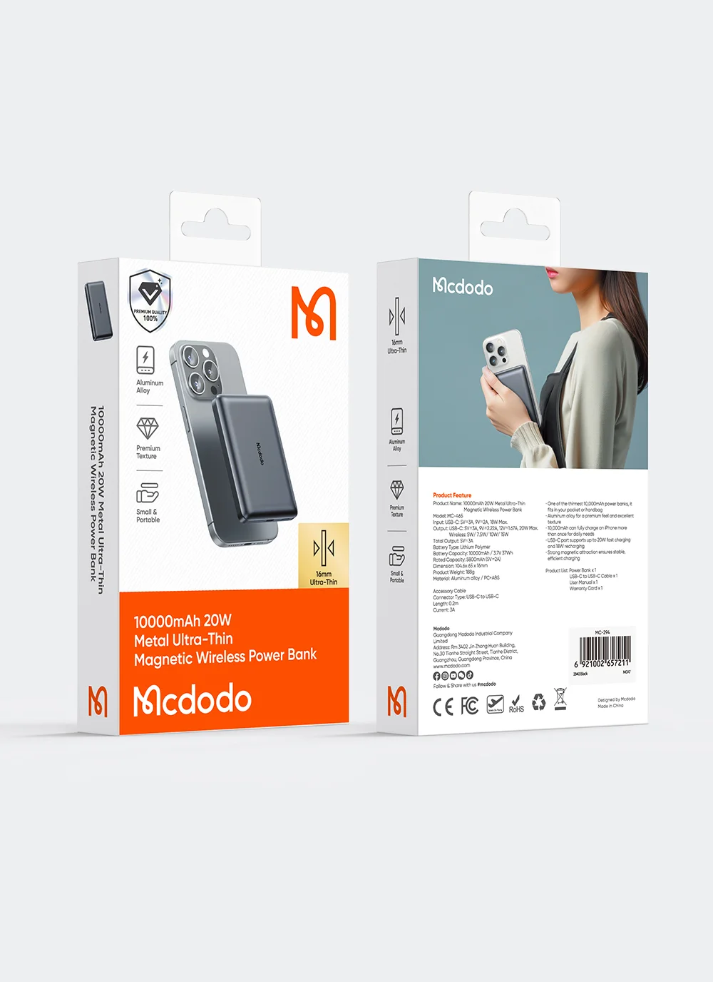 MCDODO MC-4651 20W 10000mAh Power Bank Magnetic Wireless Charging Ultra-Thin Metal Portable Phone Charger 18