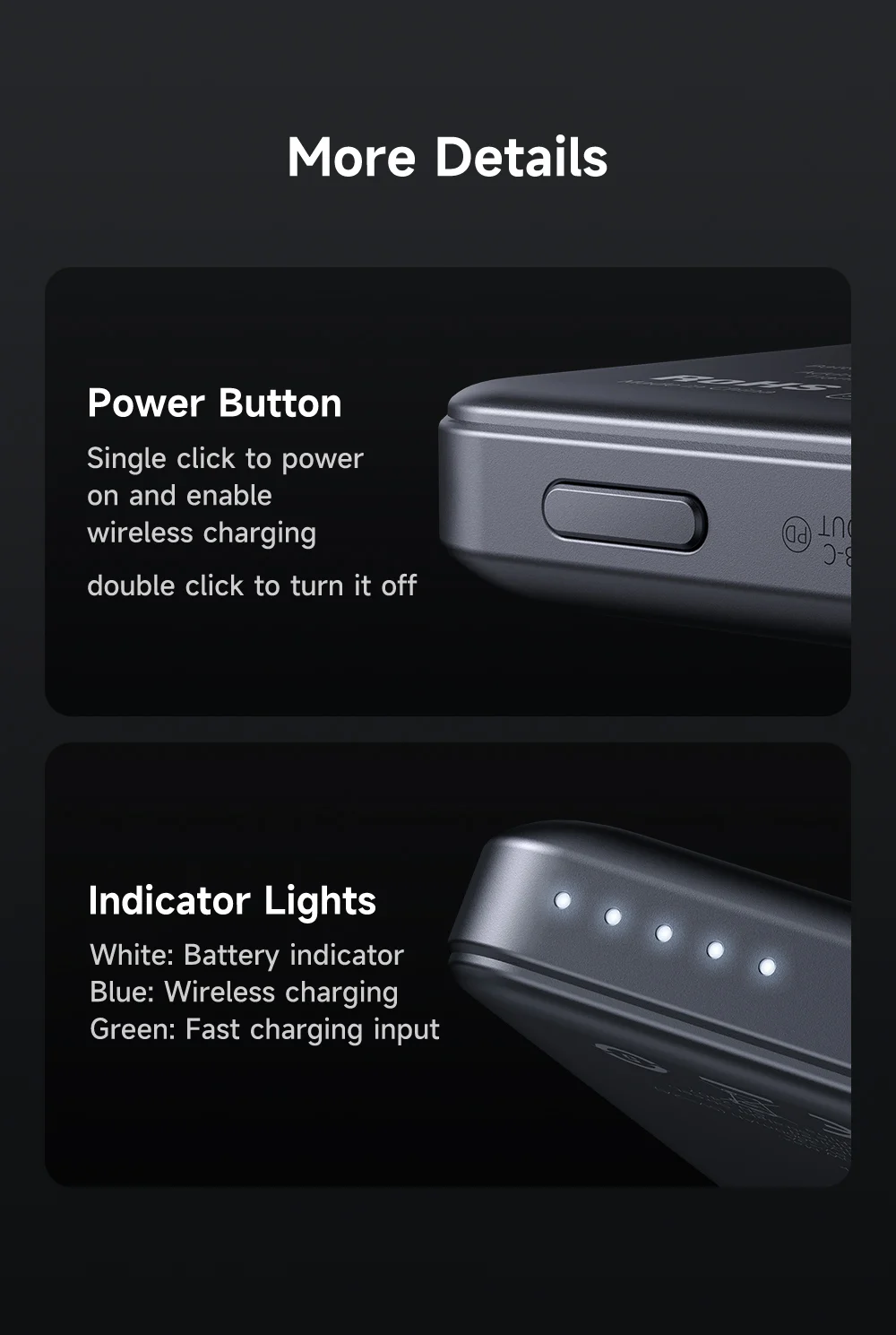 MCDODO MC-4641 5000mAh Metal Ultra-Thin Magnetic Wireless Power Bank 20W Fast Charging USB-C Input / Output 14