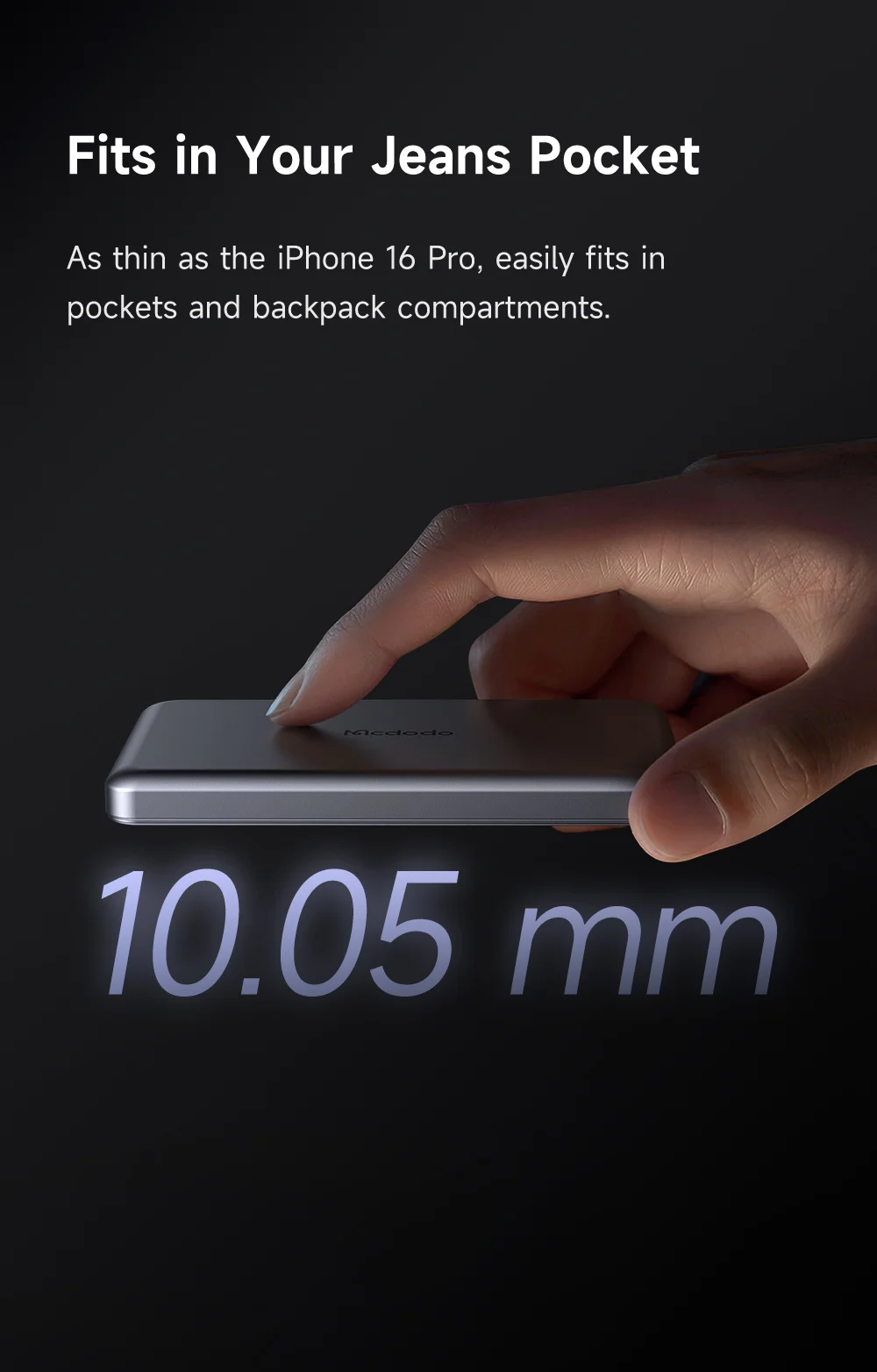 MCDODO MC-4641 5000mAh Metal Ultra-Thin Magnetic Wireless Power Bank 20W Fast Charging USB-C Input / Output 3