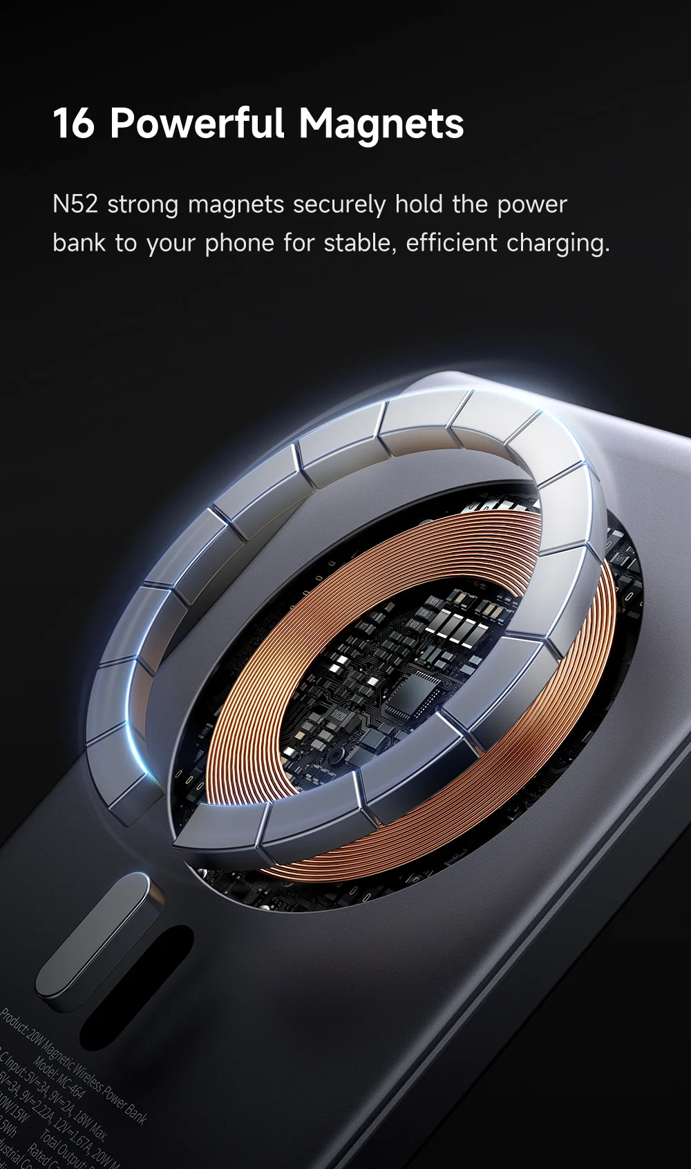 MCDODO MC-4641 5000mAh Metal Ultra-Thin Magnetic Wireless Power Bank 20W Fast Charging USB-C Input / Output 5