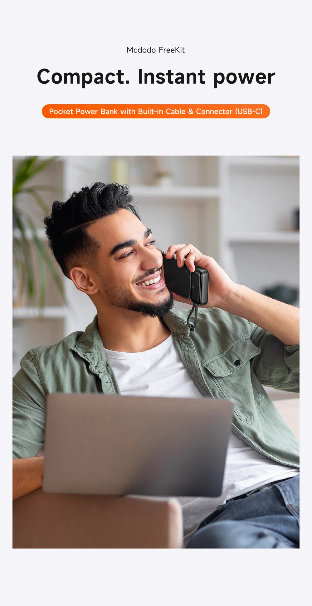 MCDODO MC-7760 MDD Freekit Series Power Bank with USB-C Plug Digital Display 5000mAh 20W Portable Phone Charger 1