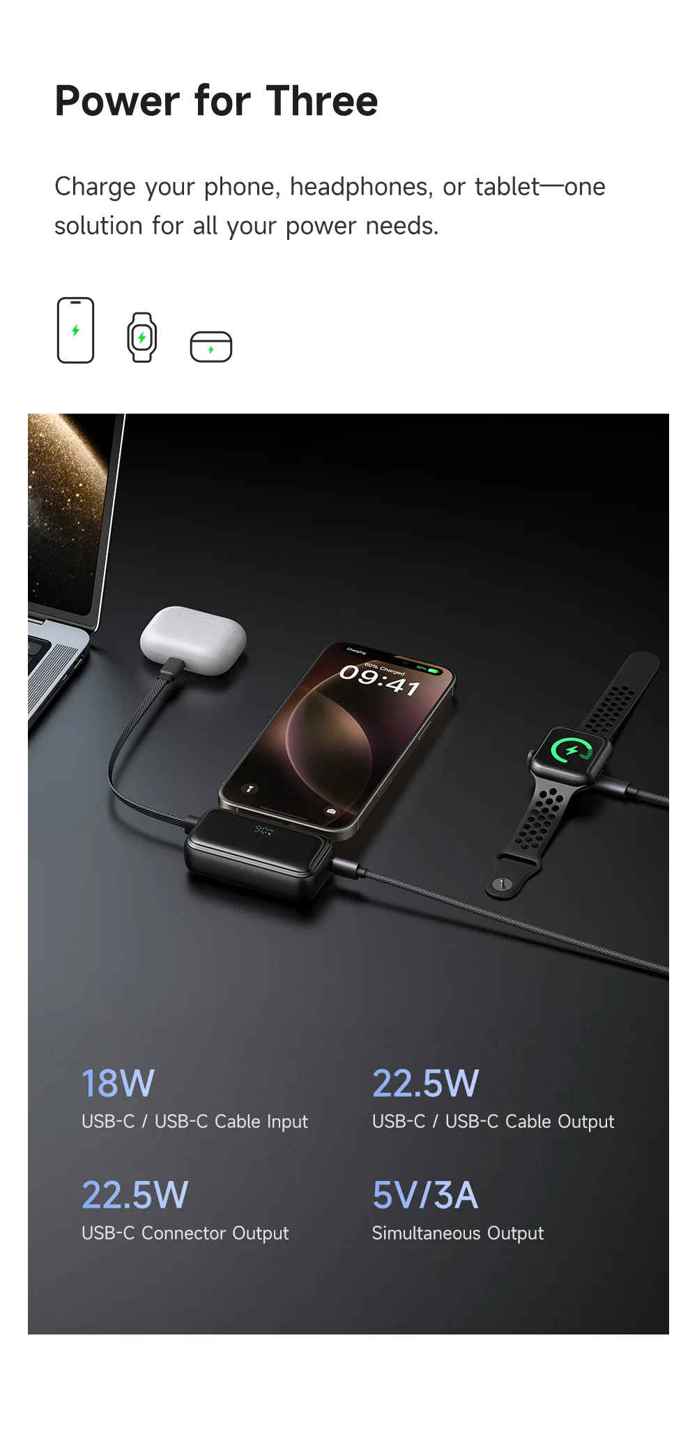 MCDODO MC-7760 MDD Freekit Series Power Bank with USB-C Plug Digital Display 5000mAh 20W Portable Phone Charger 12