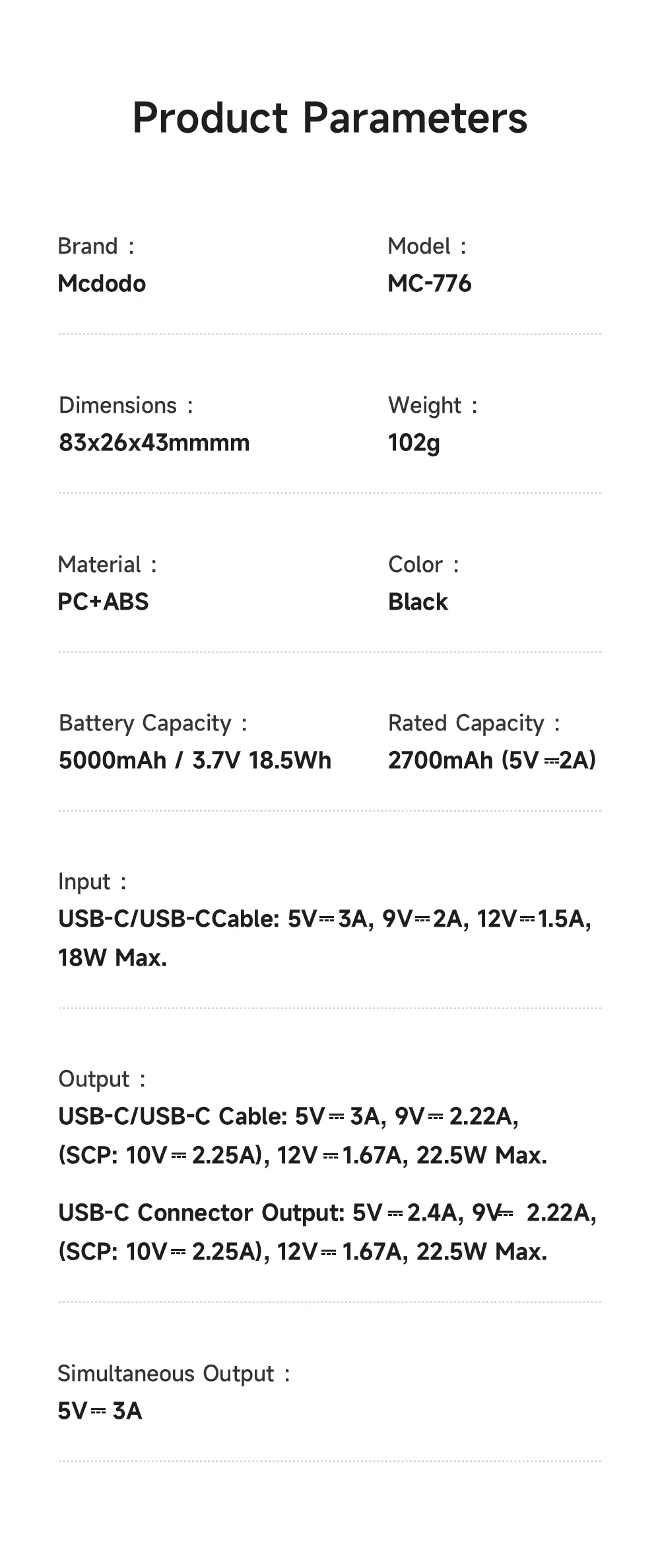 MCDODO MC-7760 MDD Freekit Series Power Bank with USB-C Plug Digital Display 5000mAh 20W Portable Phone Charger 13