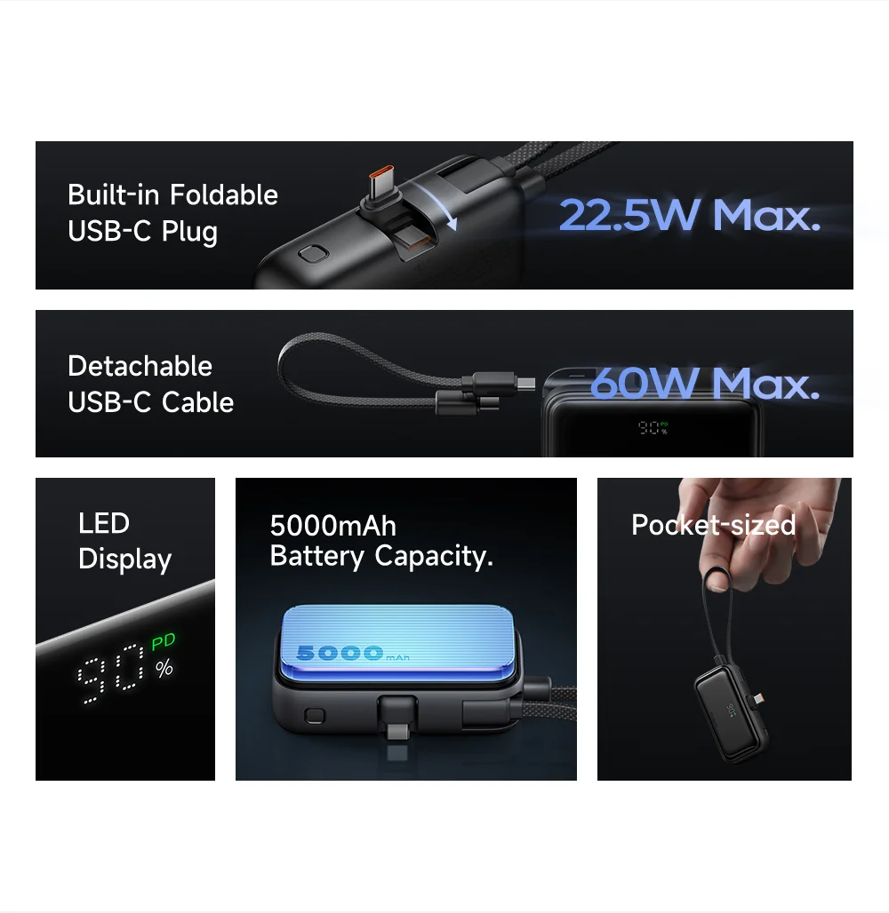 MCDODO MC-7760 MDD Freekit Series Power Bank with USB-C Plug Digital Display 5000mAh 20W Portable Phone Charger 2