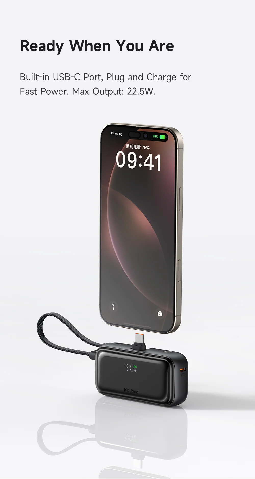 MCDODO MC-7760 MDD Freekit Series Power Bank with USB-C Plug Digital Display 5000mAh 20W Portable Phone Charger 3