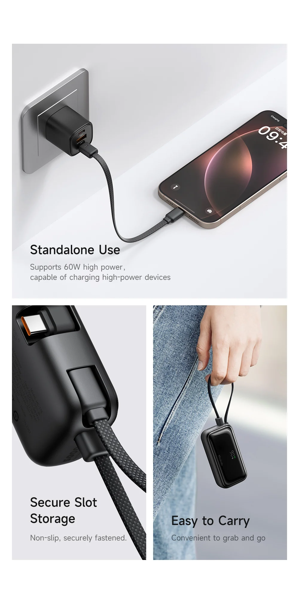 MCDODO MC-7760 MDD Freekit Series Power Bank with USB-C Plug Digital Display 5000mAh 20W Portable Phone Charger 9